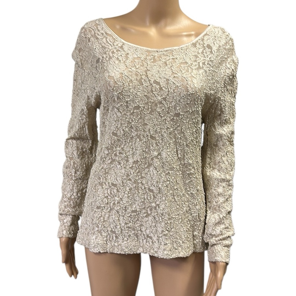 Vintage Lacy After Noon Shell Kepler Long Sleeve Semi Sheer Lace Top Blouse M